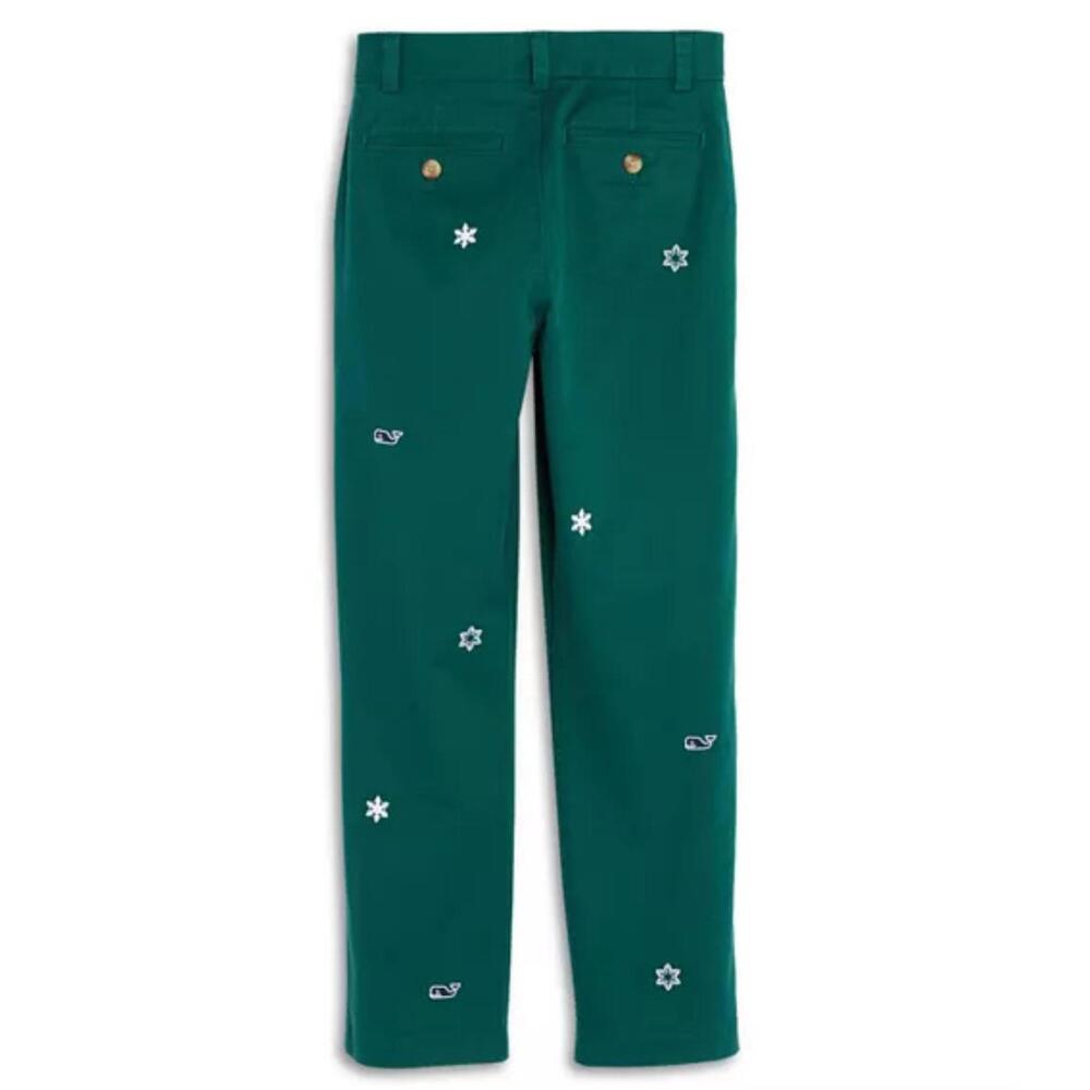 Vineyard Vines Big Kids' 14 Embroidered Snowflake Breaker Chino Pants, Green - Picture 2 of 7